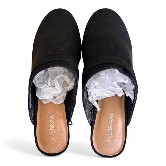 Lane Bryant Black Faux Suede Clogs Mules Gold Studs Embellishments Size 9W EUC!! - Picture 9 of 12